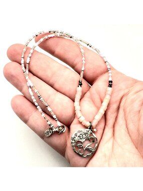Silpada Flirt Alert Pink Soapstone Seed Bead Sterling Necklace N2192